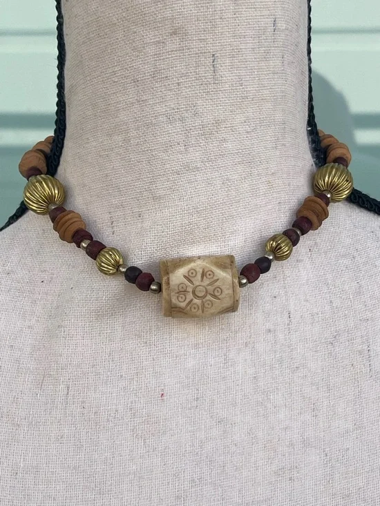 Boho Choker Necklace with Gold Tone Accents - Picture 1 of 4